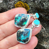 Drusy Chrysocolla, Plume Marcasite Doublet and Sterling Silver Earrings