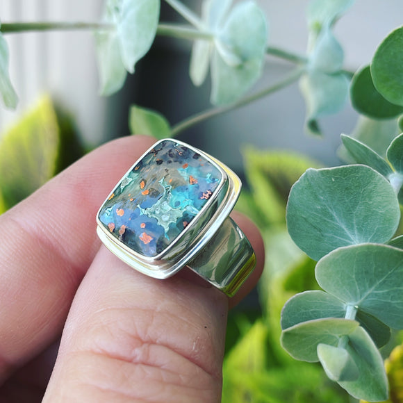 Chrysocolla in Quartz and Sterling Silver Ring
