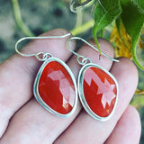 Rose Cut Carnelian and Sterling Silver Earrings