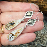 Dendritic Agate, Pyrite and Sterling Silver Earrings