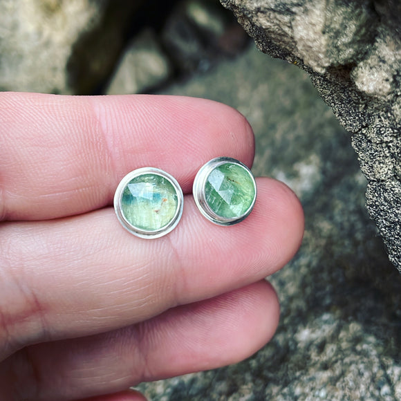 Blue Green Kyanite and Sterling Silver Post Earrings