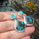 Drusy Chrysocolla, Plume Marcasite Doublet and Sterling Silver Earrings