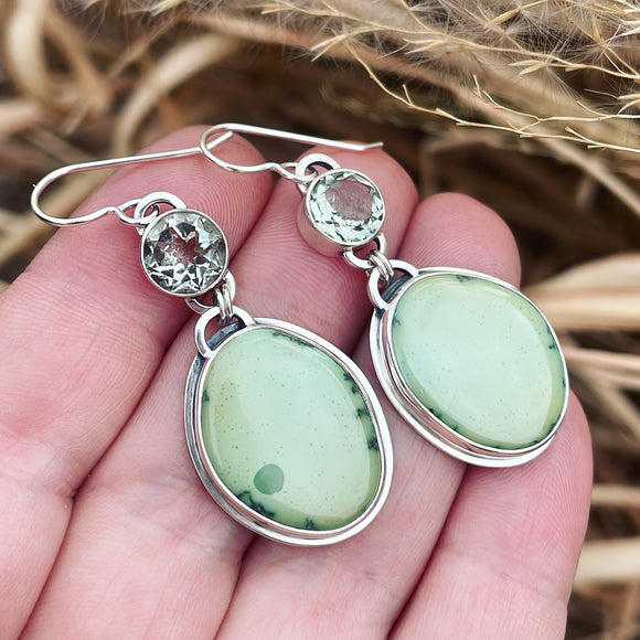 Green Quartz, Carico Lake Turquoise and Sterling Silver Earrings