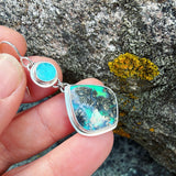 Drusy Chrysocolla, Plume Marcasite Doublet and Sterling Silver Earrings