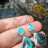 Drusy Chrysocolla, Plume Marcasite Doublet and Sterling Silver Earrings