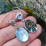 Blue Chalcedony, Ammonite with Abalone Inlay and Sterling Silver Earrings