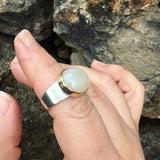Peach Moonstone, 14K Gold and Sterling Silver Ring