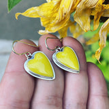 Rosarita Gold Slag Glass and Sterling Silver Heart Earrings