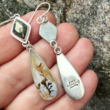Dendritic Agate, Pyrite and Sterling Silver Earrings
