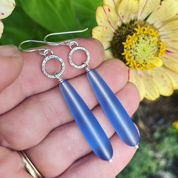 Cultured Sea Glass (Periwinkle) and Sterling Silver Earrings