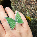 Green Serpentine and Sterling Silver Butterfly Ring