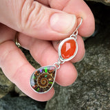 Faceted Carnelian, Ammonite with Ammolite Inlay and Sterling Silver Earrings