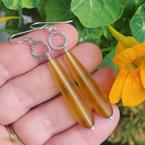Cultured Sea Glass (Yellow) and Sterling Silver Earrings