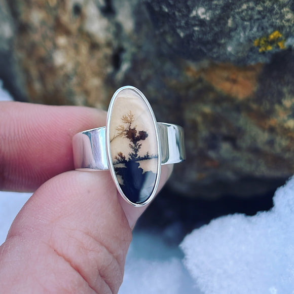 Dendritic Agate and Sterling Silver Ring