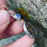 Blue Chalcedony, Ammonite with Abalone Inlay and Sterling Silver Earrings