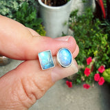Moonstone and Sterling Silver "Mismatched" Post Earrings