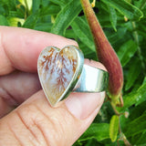 Dendritic Agate and Sterling Silver Heart Ring