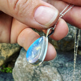 Rainbow Moonstone and Sterling Silver Pendant
