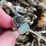 Pyritized Ammonite Negative, Natural Surface Labradorite, Brass and Sterling Silver Ring