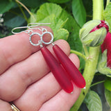 Cultured Sea Glass (Red) and Sterling Silver Earrings