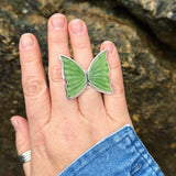 Green Serpentine and Sterling Silver Butterfly Ring
