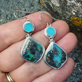 Drusy Chrysocolla, Plume Marcasite Doublet and Sterling Silver Earrings