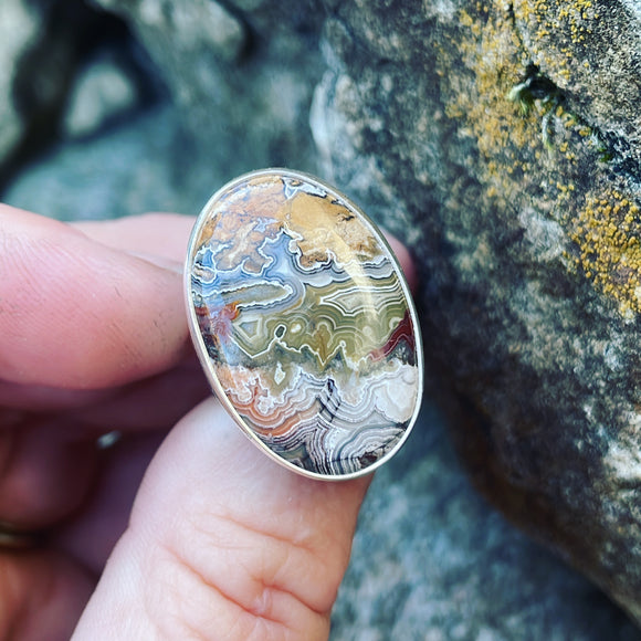 Crazy Lace Agate and Sterling Silver Ring