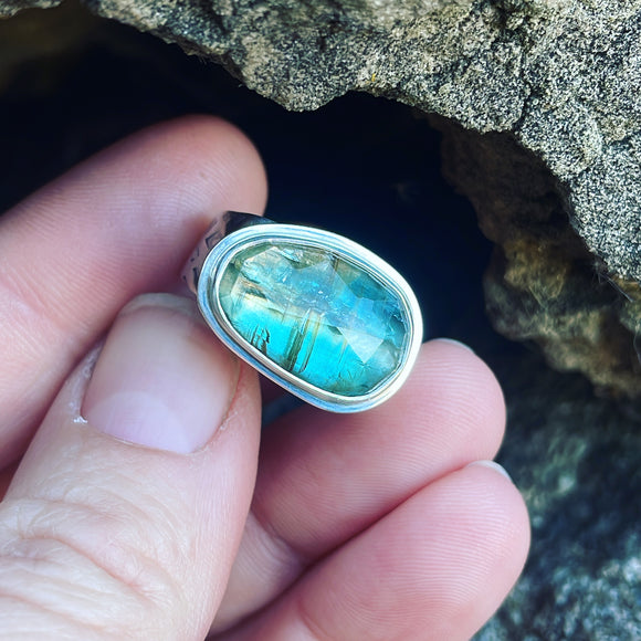 Blue Green Kyanite and Sterling Silver Ring