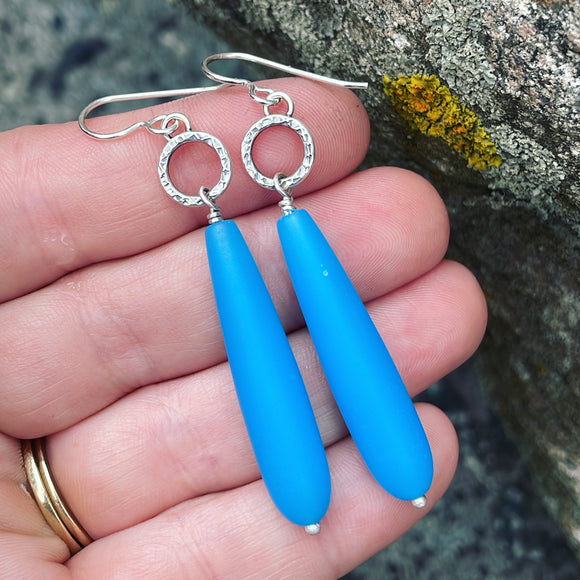 Cultured Sea Glass (Blue) and Sterling Silver Earrings