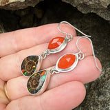 Faceted Carnelian, Ammonite with Ammolite Inlay and Sterling Silver Earrings