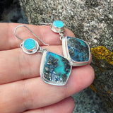Drusy Chrysocolla, Plume Marcasite Doublet and Sterling Silver Earrings