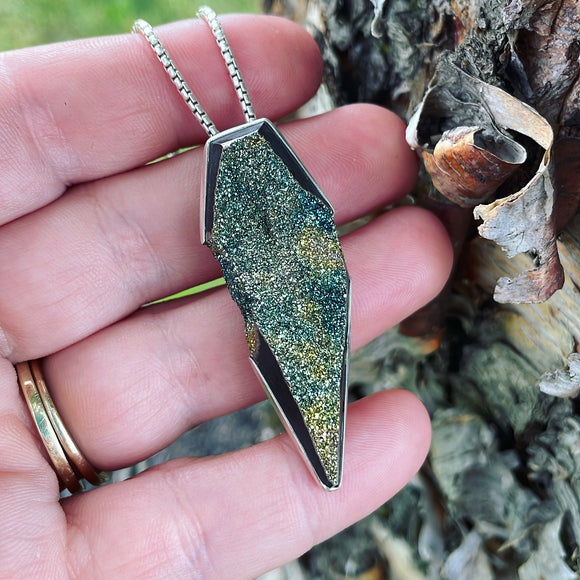 Rainbow Pyrite and Sterling Silver Pendant