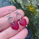 Cultured Sea Glass and Sterling Silver Heart Earrings