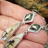 Dendritic Agate, Pyrite and Sterling Silver Earrings