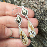 Dendritic Agate, Pyrite and Sterling Silver Earrings