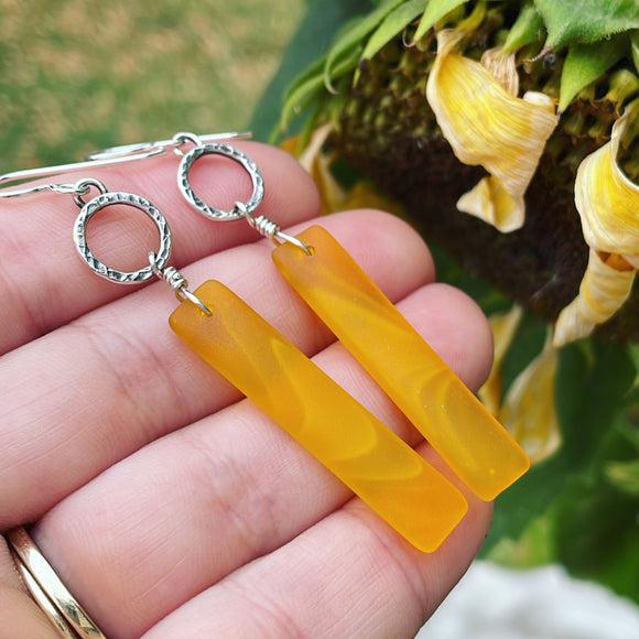 Yellow Glass and Sterling Silver Earrings