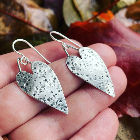 Sterling Silver Textured Heart Earrings