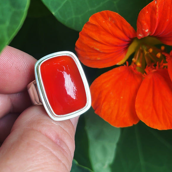 Fire Agate and Sterling Silver Ring