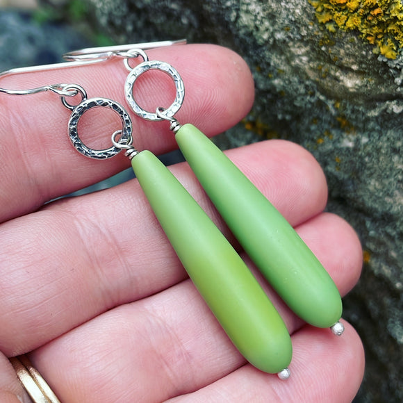 Cultured Sea Glass (Green) and Sterling Silver Earrings