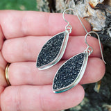Black Drusy and Sterling Silver Earrings