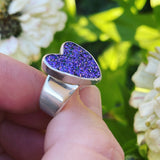 Titanium Drusy and Sterling Silver Heart Ring