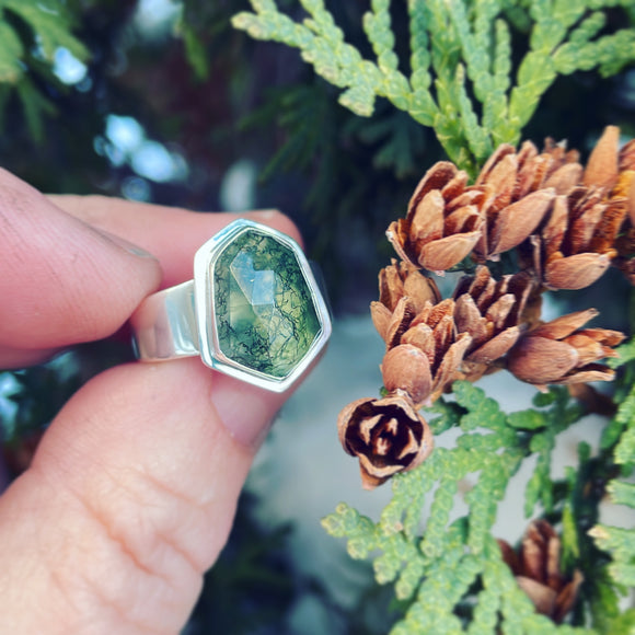 Moss Agate and Sterling Silver Ring