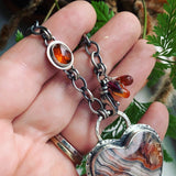 Crazy Lace Agate, Hessonite Garnet and Sterling Silver Heart Necklace