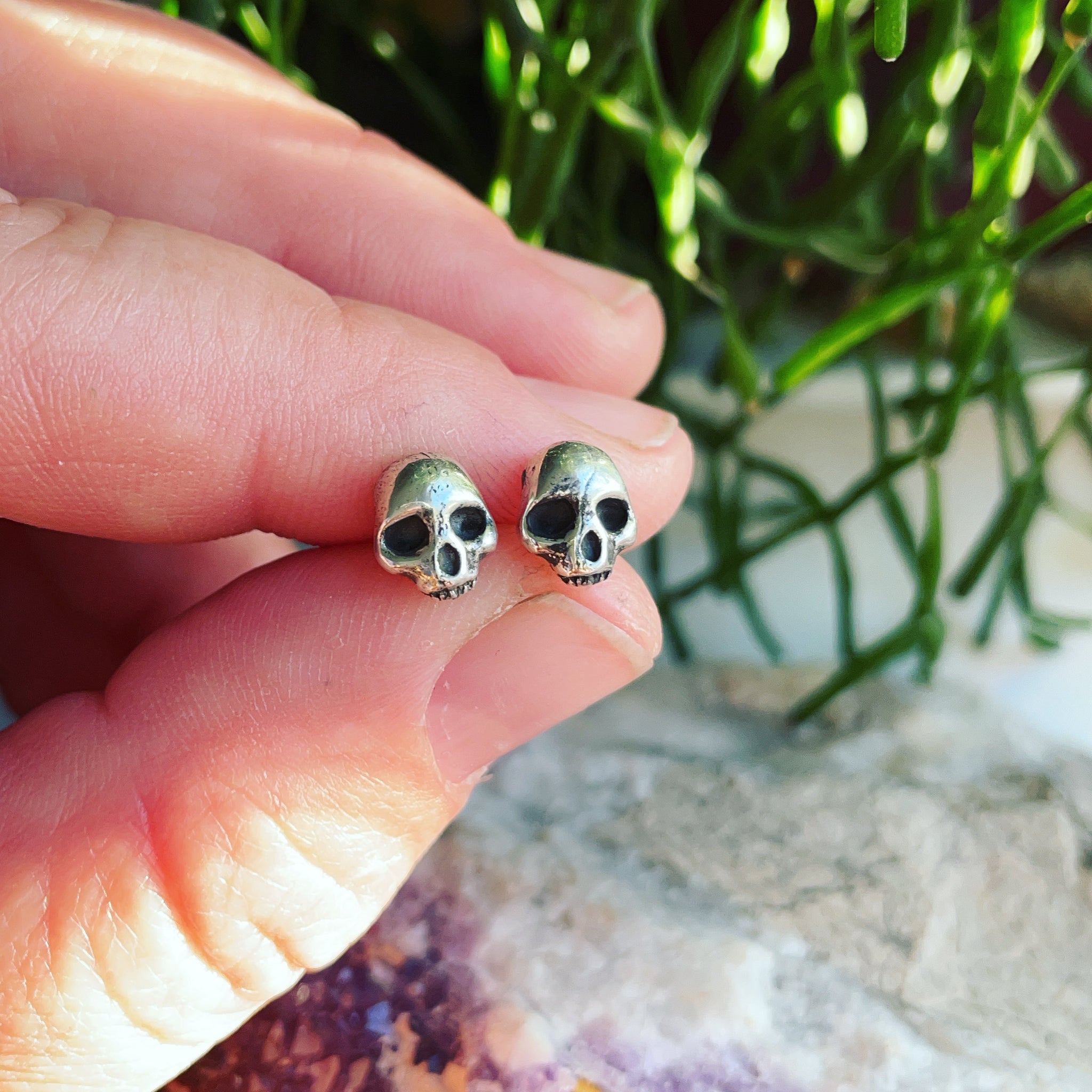 Dark Dream Handmade Sterling Silver Skull Stud Earrings – Goat/Ram/Bull Head, Unisex