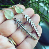 Prehnite and Sterling Silver Fern Earrings