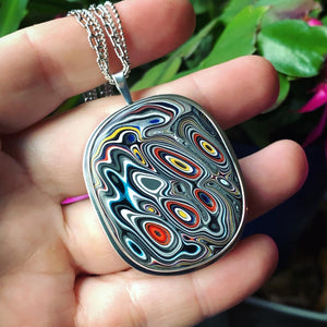 Fordite (Detroit Agate) and Sterling Silver Pendant with 3-chain Necklace